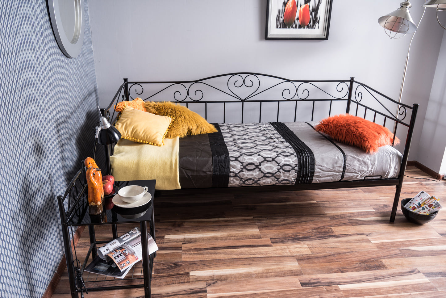 Single Bed Myanmar | size: Length: 208cm, Width: 96cm, Height: 100cm | color: Black | image: 3 | variant: 1010239