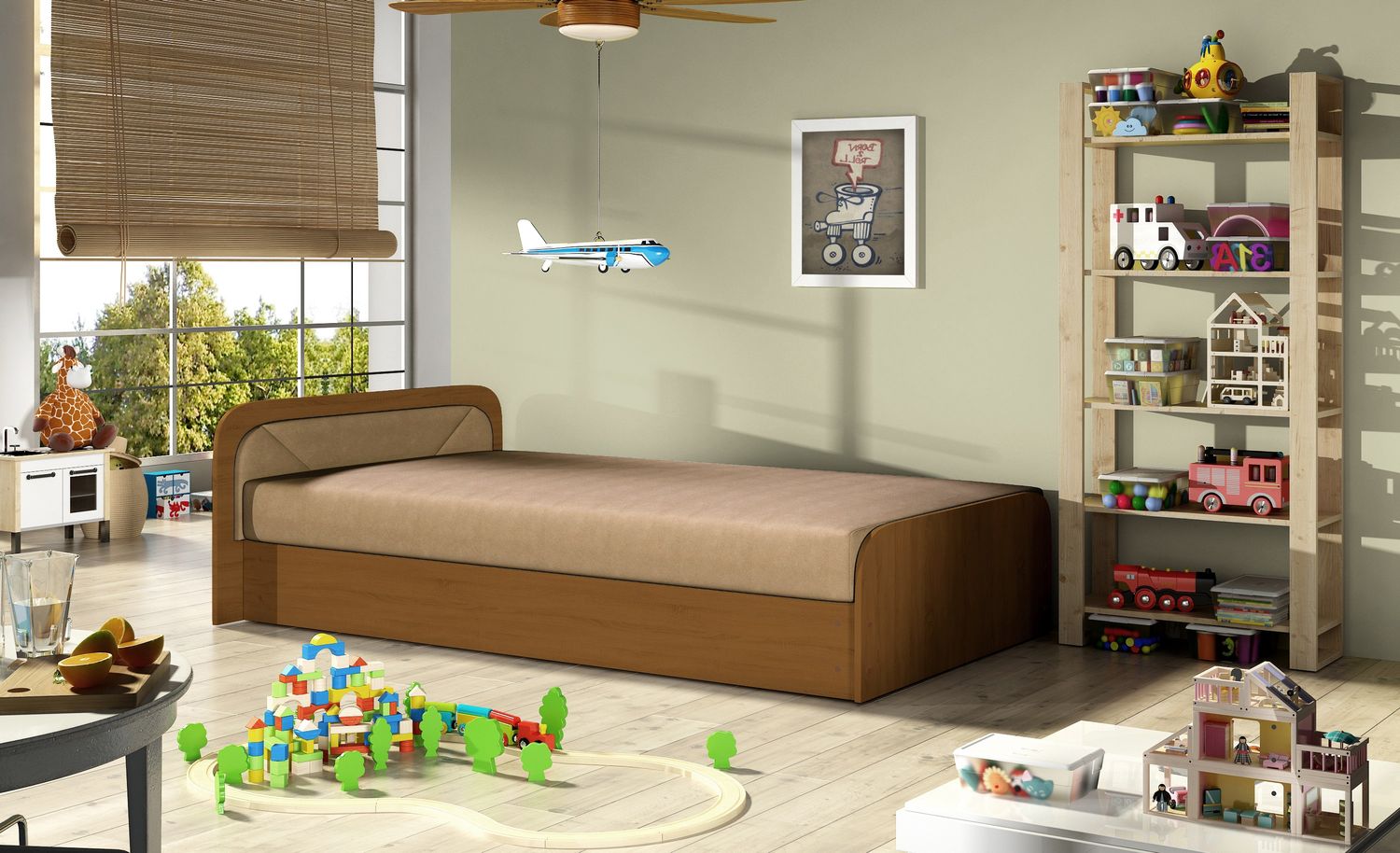 Single Bed Parys 1 | size: Length: 195cm, Width: 90cm, Height: 55cm | color: Beige | image: 1 | variant: 1010465
