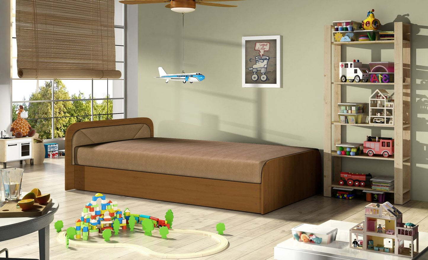 Single Bed Parys 1 | size: Length: 195cm, Width: 90cm, Height: 55cm | color: Brown | image: 1 | variant: 1010466