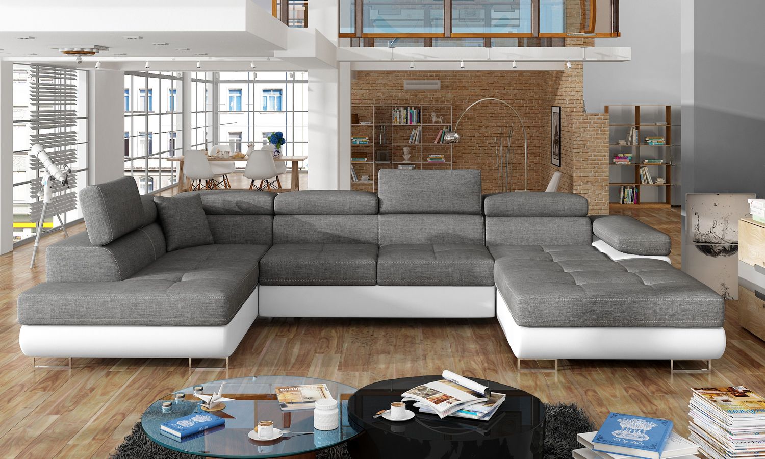 Sleeper Sofa Carlisle 1 | size: Width: 345cm, Height: 90cm, Depth: 202cm | color: White/Grey | image: 1 | variant: 1014991