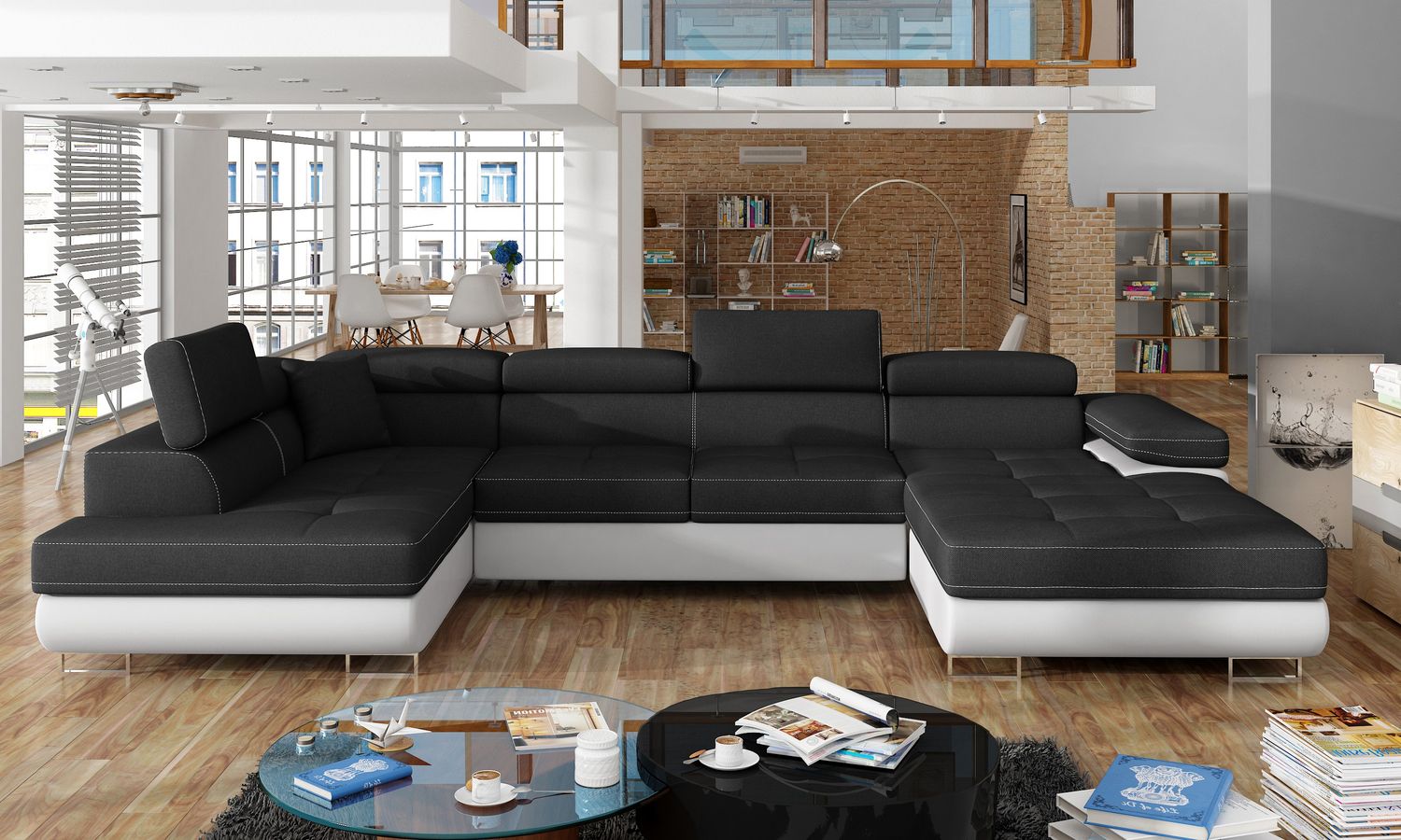 Sleeper Sofa Carlisle 2 | size: Width: 345cm, Height: 90cm, Depth: 202cm | color: White/Black | image: 1 | variant: 1014992