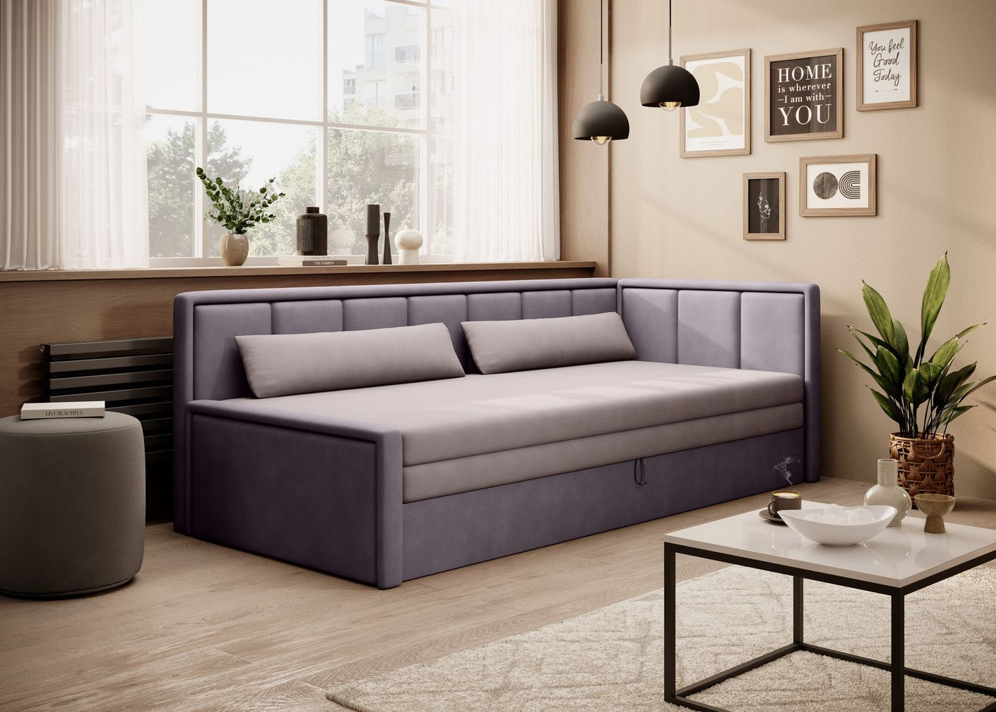 Sleeper Sofa East Fukuoka 6 | size: Width: 82cm, Height: 77cm, Depth: 214cm | color: Poco/Roza | image: 1 | variant: 1017874