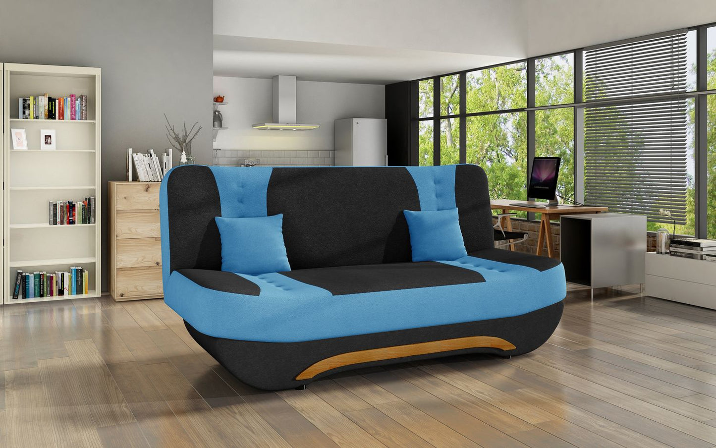 Sleeper Sofa Ewa II 7 | size: Width: 194cm, Height: 95cm, Depth: 92cm | color: Black/Blue | image: 1 | variant: 1014034