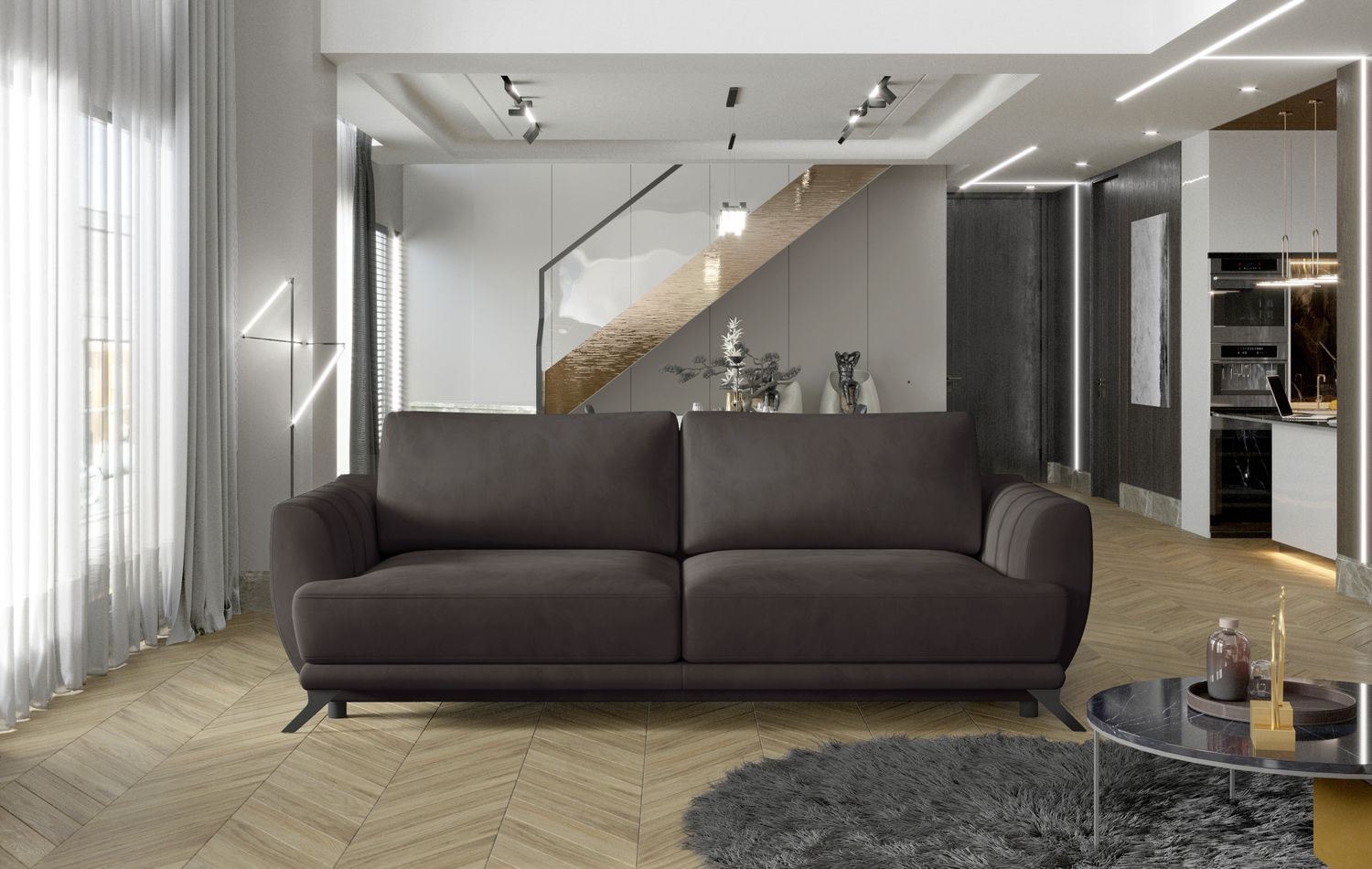 Sleeper Sofa Megis 13 | size: Width: 95cm, Height: 90cm, Depth: 242cm | color: Mat/Velvet | image: 1 | variant: 1017349