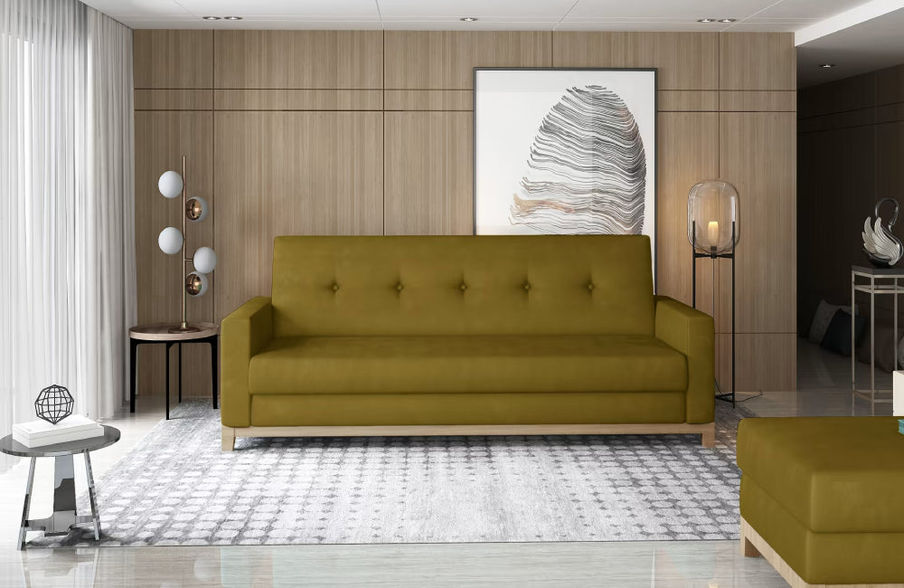 Sleeper Sofa West Maidenhead 3 | size: Width: 216cm, Height: 93cm, Depth: 87cm | color: Yellow | image: 0 | variant: 1013940