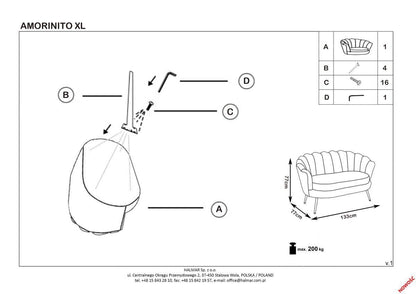 Sofa Jonkoping | size: Width: 133cm, Height: 77cm, Depth: 77cm | color: Pink | image: 4 | variant: 1001926