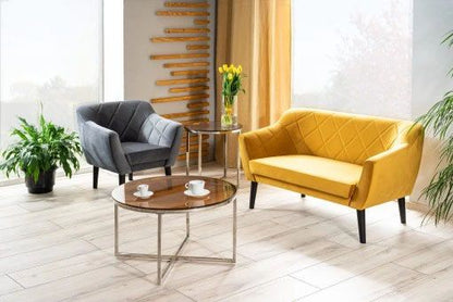 Sofa Karo 2 Velvet | size: Width: 140cm, Height: 76cm, Depth: 54cm | color: Yellow | image: 2 | variant: 1000587