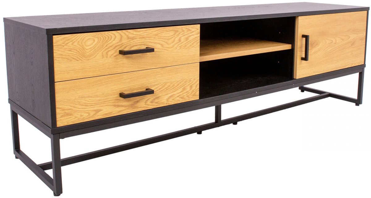 TV Table Amsterdam | size: Length: 40cm, Width: 160cm, Height: 50cm | color: Black/Oak | image: 2 | variant: 1012410