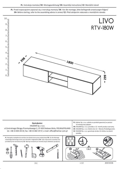 TV Table Antwerp | size: Length: 40cm, Width: 180cm, Height: 30cm | color: White | image: 1 | variant: 1003109