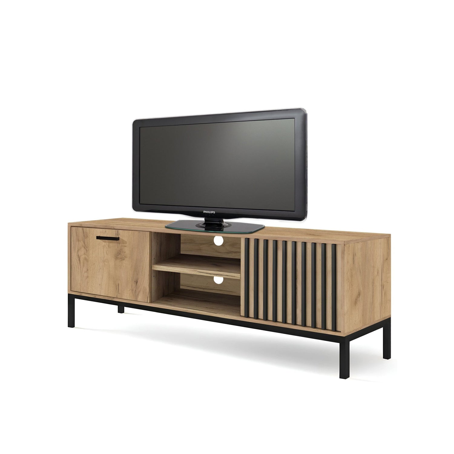TV Table Lamino | size: Length: 40cm, Width: 180cm, Height: 48cm | color: Black/Oak | image: 1 | variant: 1017865