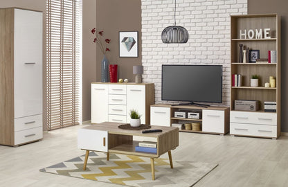 TV Table Lima | size: Length: 40cm, Width: 137cm, Height: 44cm | color: White/Oak | image: 3 | variant: 1012146