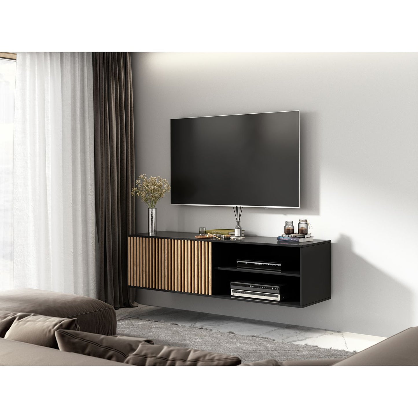 TV Table Meorati 1 | size: Length: 40cm, Width: 150cm, Height: 40cm | color: Black | image: 2 | variant: 1017070