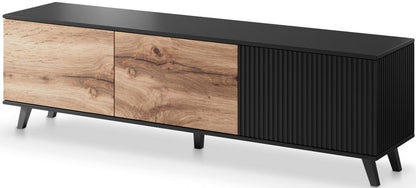 TV Table West Bracknell | size: Length: 40cm, Width: 150cm, Height: 47cm | color: Black/Oak | image: 2 | variant: 1007205