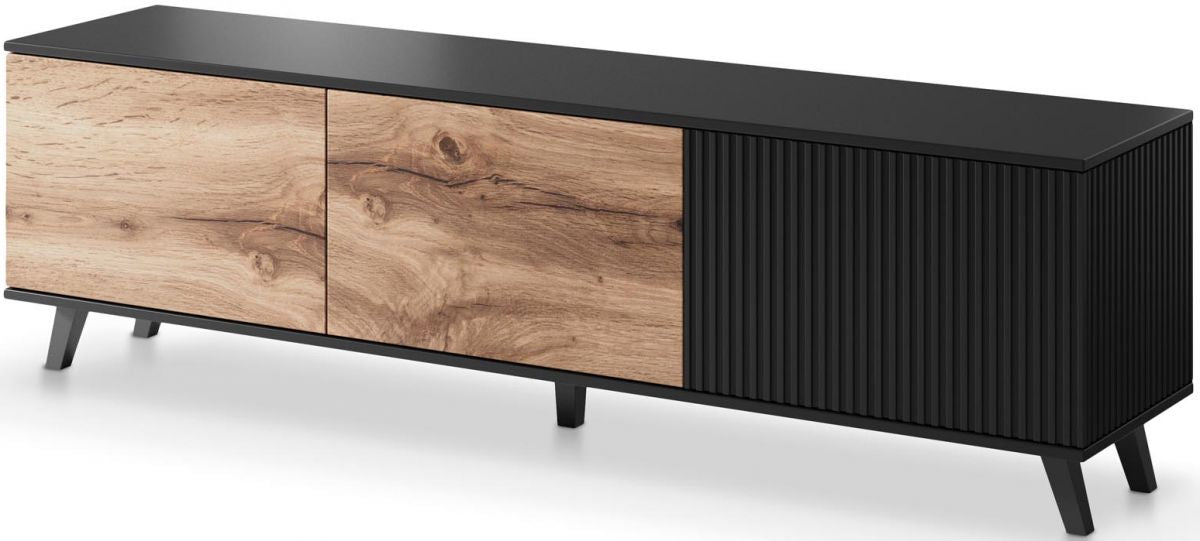 TV Table West Thatcham | size: Length: 40cm, Width: 180cm, Height: 52cm | color: Black/Oak | image: 2 | variant: 1007206