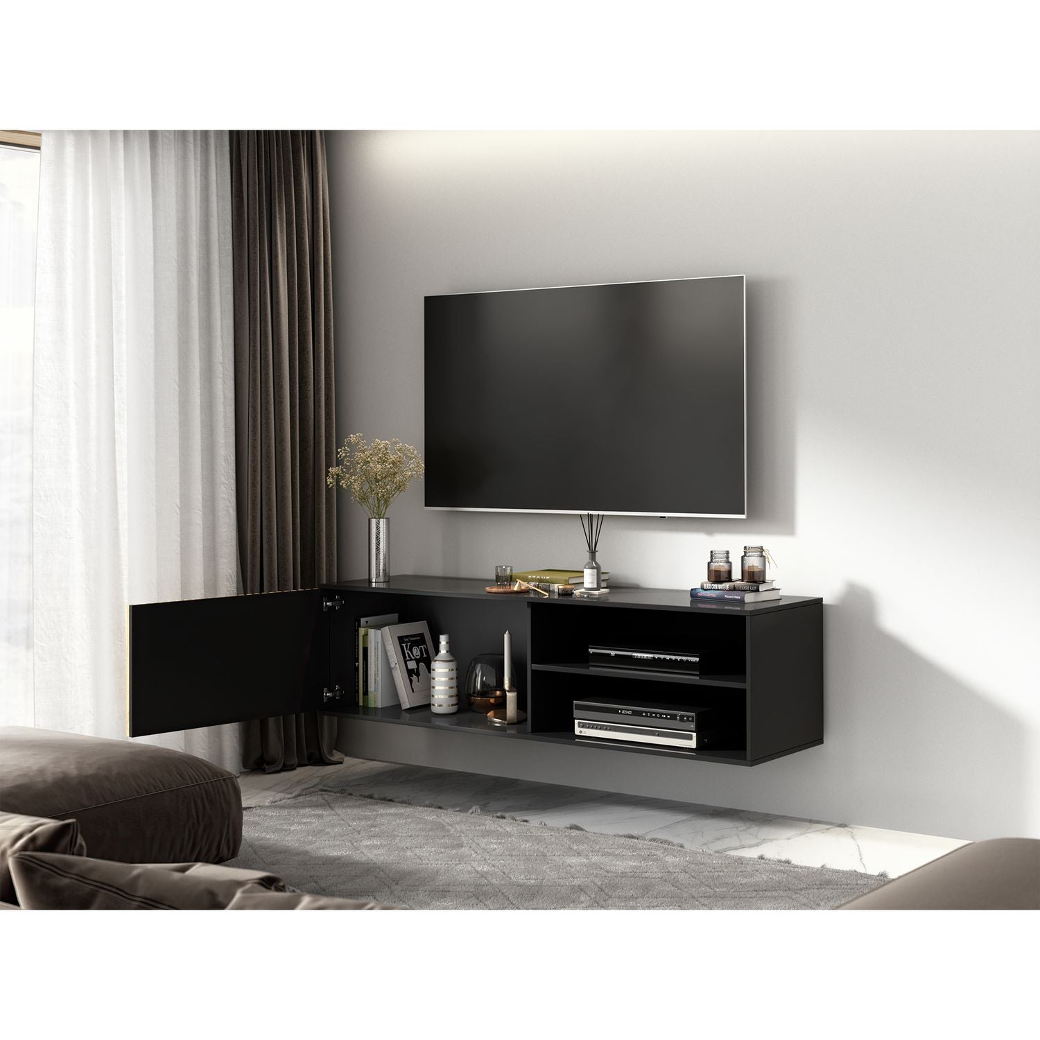 TV Table West Welshpool 1 | size: Length: 40cm, Width: 150cm, Height: 40cm | color: Black | image: 3 | variant: 1017661