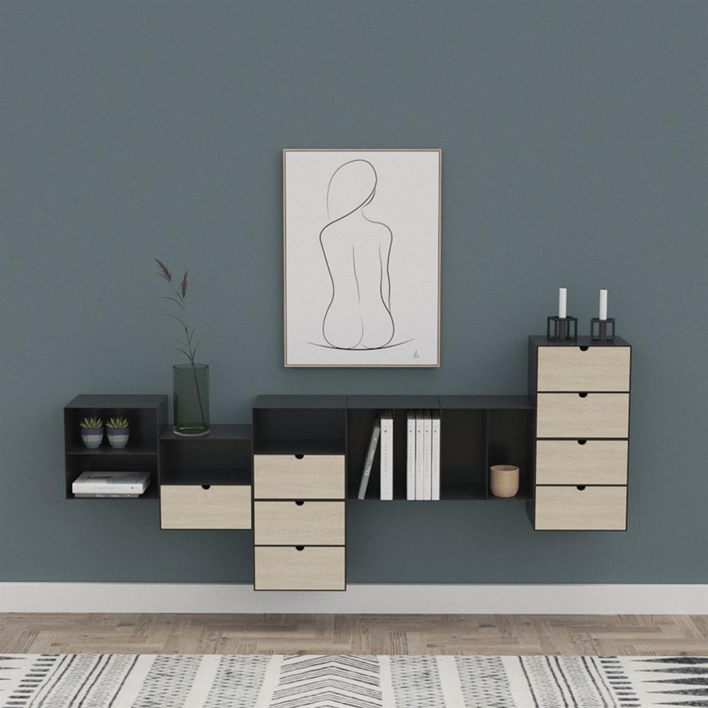 Wall Shelf Joliet | size: Width: 30cm, Height: 30cm, Depth: 25cm | color: Black/Oak | image: 5 | variant: 1016965