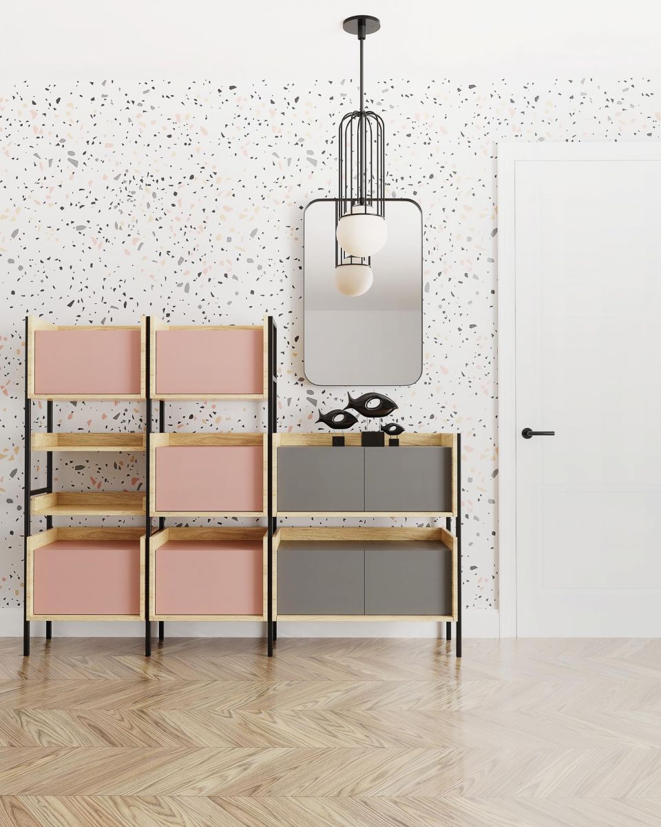 Wall Shelf Mobius 1D 1 | size: Width: 50cm, Height: 179cm, Depth: 41cm | color: Beige/Oak | image: 2 | variant: 1000541