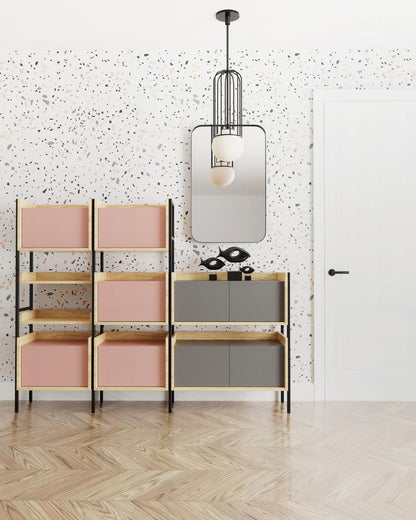 Wall Shelf Mobius 1D 1 | size: Width: 50cm, Height: 179cm, Depth: 41cm | color: Beige/Oak | image: 2 | variant: 1000541