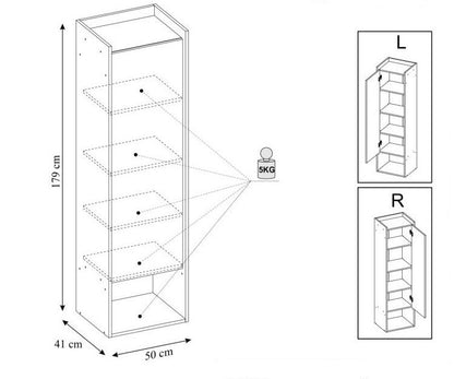 Wall Shelf Mobius 1D 1 | size: Width: 50cm, Height: 179cm, Depth: 41cm | color: Oak | image: 2 | variant: 1000543