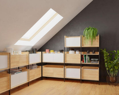 Wall Shelf Mobius 1D 1 | size: Width: 50cm, Height: 179cm, Depth: 41cm | color: White/Oak | image: 2 | variant: 1000542