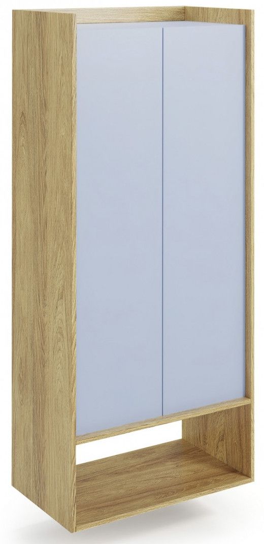 Wall Shelf Mobius 2D 1 | size: Width: 78cm, Height: 179cm, Depth: 41cm | color: Oak/Blue | image: 1 | variant: 1000538